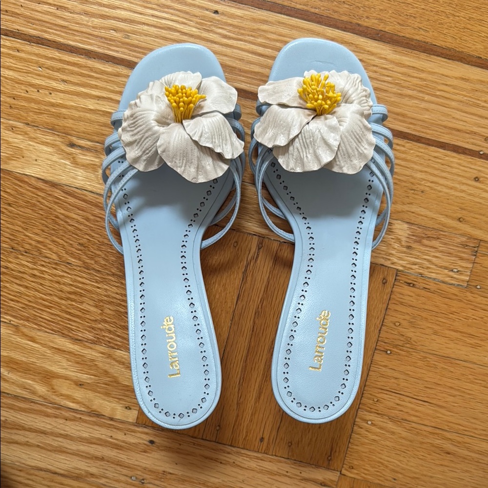 Larroude Magnolia Mule in Blue Leather
